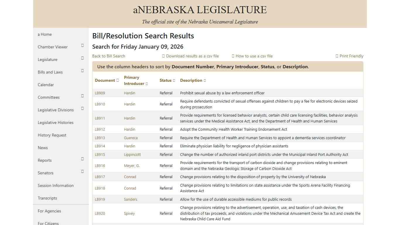 Nebraska Legislature - Bill Search Matches